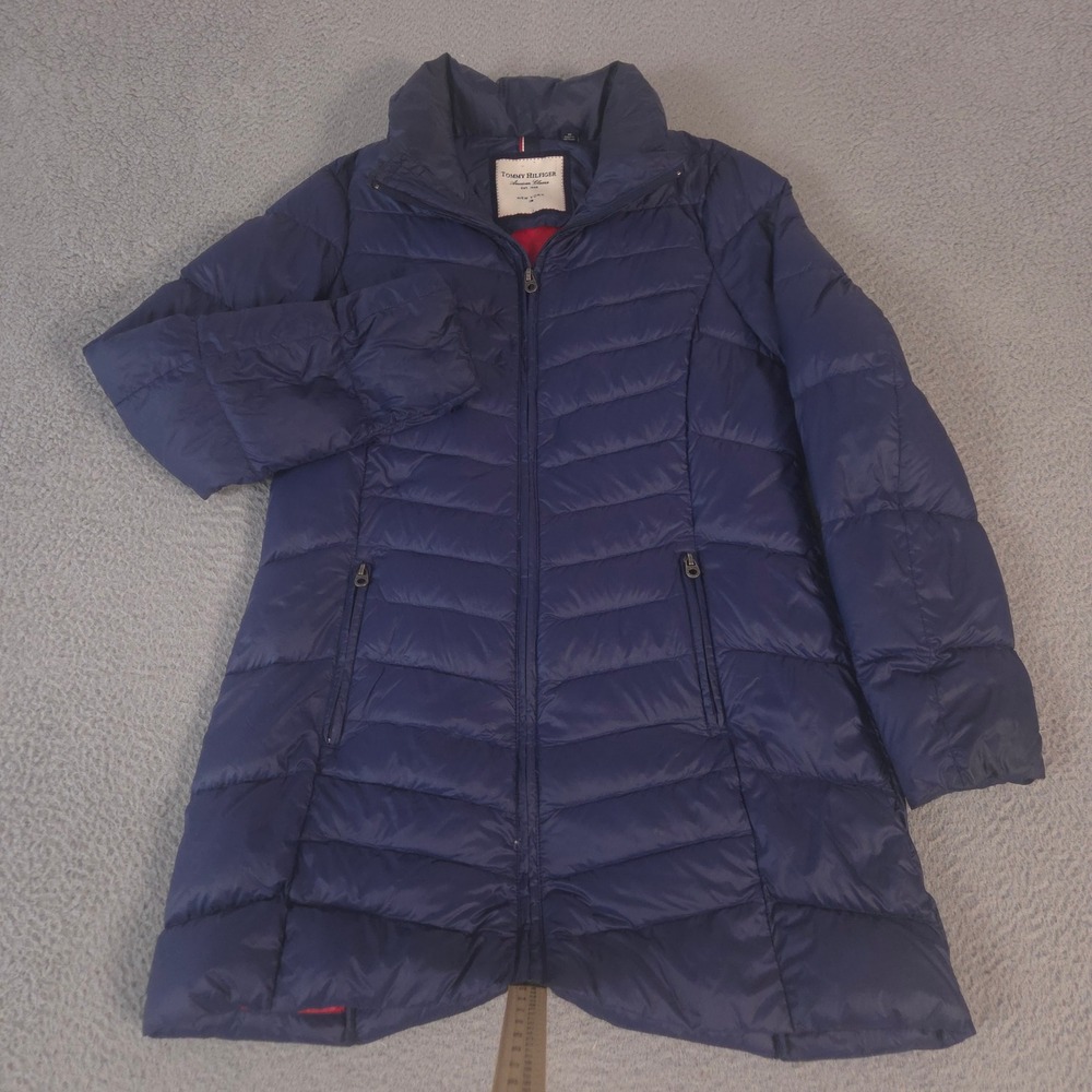 Tommy Hilfiger Jacket Womens M Navy Blue Puffer Quilted Down Fill Longline Coat
